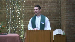 Pastor Ben Shori preaching at Nativity Lutheran Church