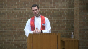 Pastor Ben Shori preaching at Nativity Lutheran Church.