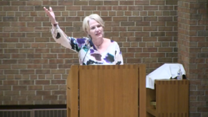 Jeanne Cotter speaking at Nativity Lutheran Church
