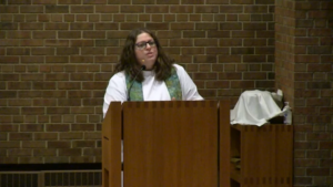 Angela LaMoore preaching at Nativity Lutheran Church