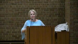 Jeanne Cotter preaching at Nativity Lutheran Church