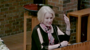 Jeanne Cotter preaching at Nativity Lutheran Church
