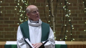 Pastor Glenn Seefeldt preaching at Nativity Lutheran Church.