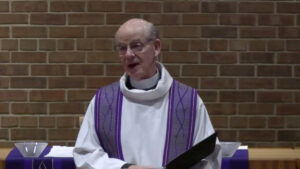 Pastor Glenn Seefeldt preaching in the Nativity Lutheran Church sanctuary.