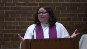 Angela LaMoore preaching at Nativity Lutheran Church