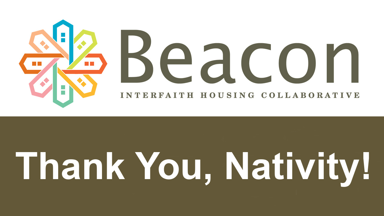 Beacon Interfaith Housing and Thank You Nativity with Beacon Logo of multi-colored houses in circle