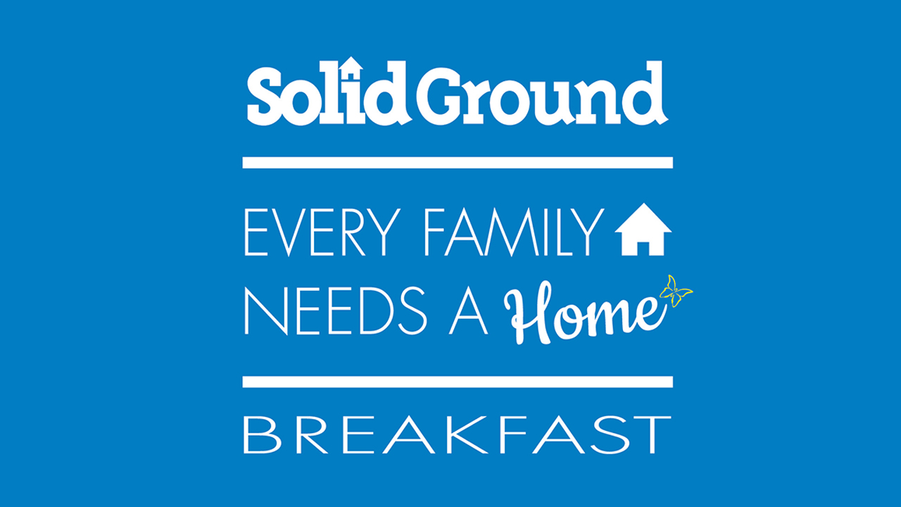Blue Background with Words Solid Ground Every Family Needs a Home Breakfast