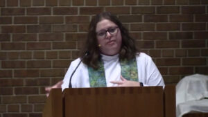 Pastor Angela LaMoore preaching in the Nativity sanctuary
