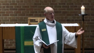 Pastor Glenn Seefeldt preaching at Nativity Lutheran Church