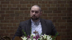 Deacon Kyle Soderberg preaching at Nativity Lutheran Church